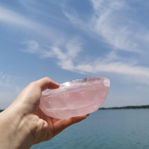 Natural rose quartz Crystal gemstone bowl meditation healing chakra polished crystal home decoration Madagascar as gift