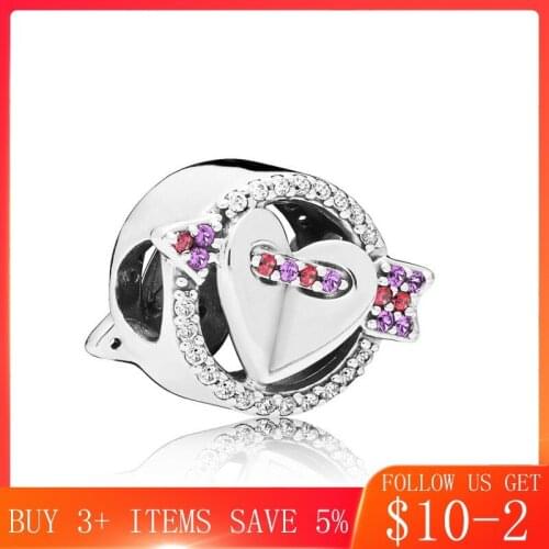 CodeMonkey 100% Real 925 Sterling Silver Love Heart With Arrow Charms Beads Fit Original Bracelet Pendant DIY Jewelry Making