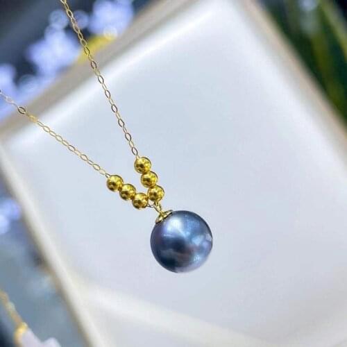 DLD Fine Jewelry 18K Gold 8-9mm Fresh Water Rose Blue Pearls Pendant Necklaces for Women FIne Pearls Pendants