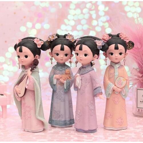 Anime Figure Chinese Vintage Style Decorative Resin Cartoon Girls Model Toy for Birthday Gift