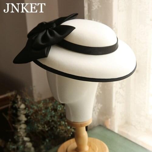 JNKET New Fashion Banquet Black Bow Top Hat Female Temperament Socialite Elegant Retro Photo Accessories