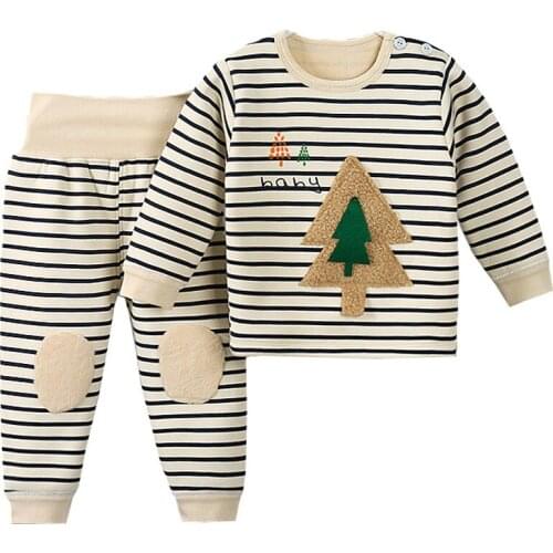 Baby Clothing Set Thick Autumn Winter Christmas 2021 New Plus Velvet Warm Underwear High Waist Suit Infant Clothes Kids Pajamas