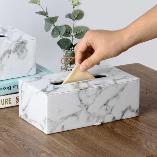 Leather Tissue Box Marble Pattern Napkin Holder Case Tissue Paper Storage Boxes Desktop Home Organizer for Tissue Papers
