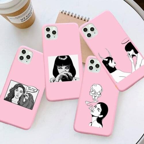 Cool smoking heartbreaker girl Phone Case Pink Candy Color for iPhone 6 7 8 11 12 s mini pro X XS XR MAX Plus