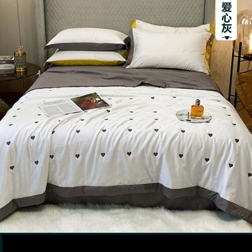 1pc Gray Quilt for Summer Bedding Set Bedspread Comforter AB Side Water Washed Material Embroidery Bed Cover King Queen