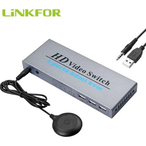 LiNKFOR 4 In 1 Out HDMI-comptible KVM Switch Switcher KVM Switch 4 Port Box Support 4K@30Hz Resolution For 4 PCs Share Monitor