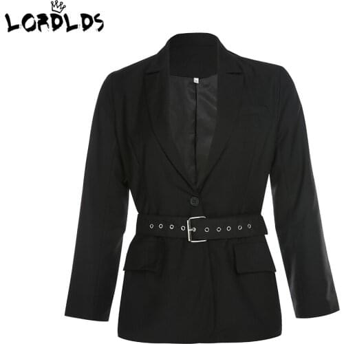 LORDLDS Women Black Belted Blazer Jackets 2019 Lady Long sleeve Suit Coat Jacket Blazer Tops Female Outerwear
