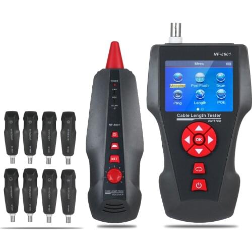 Multi-functional LCD Network Cable Tester Wire Tracker RJ11 RJ45 BNC Wire Length Finder with 8 Remote Adapters PING POE Testing