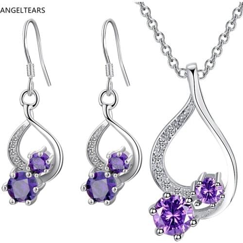 Fashion Luxury Jewelry Set Silver Color Crystal Pendant Necklace & Earrings For Women Wedding Gifts drop shipping wholesale