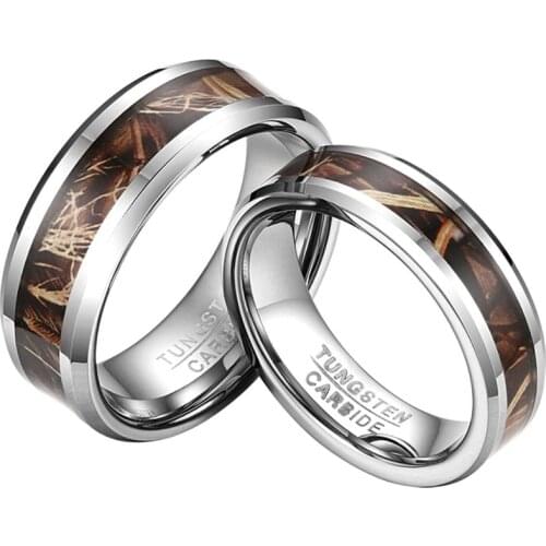 BONISKISS Hot Sale 8mm Tungsten Rings For Men Women Couple Ring Sets Deer Antlers Hunting Engagement Wedding Band Jewelry Gifts