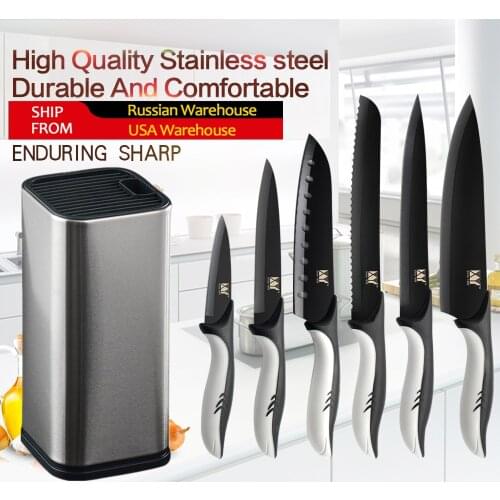 XYj 7pcs Kitchen Stainless Steel Knives Set 8'' Knife Stand Storage Organization Chef Bread Slicing Santoku Utility Paring Knife
