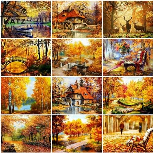 Autumn Woods Diamond Painting Golden Landscape Embroidery Crossing Diy Natural Mosaic Art Gift Cross Stitch Home Decoration