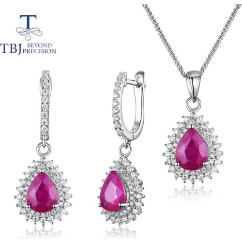 Natural gemstone ruby jewelry set 925 sterling silver pendant,earrings for women anniversary wedding or Valentine gift box