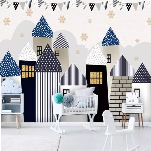Custom Mural Wallpaper For Kids Room Wall Decals Cartoon House Castle Children Baby Room Kindergarten Decoration Wall Painting