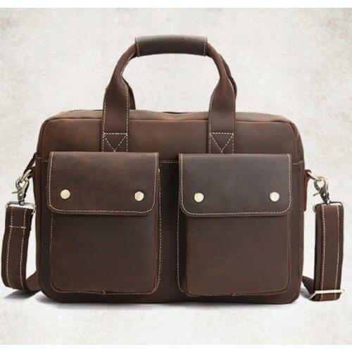 Crazy Horse Leather Casual Mens Bag Mens Handbag Shoulder Messenger Vintage Business Briefcase