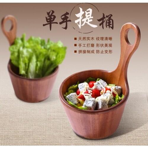Japanese single hand pail salad bowl natural wooden pickle salbili vegetable bowl miso soup noodle Korean tableware kitchen tool