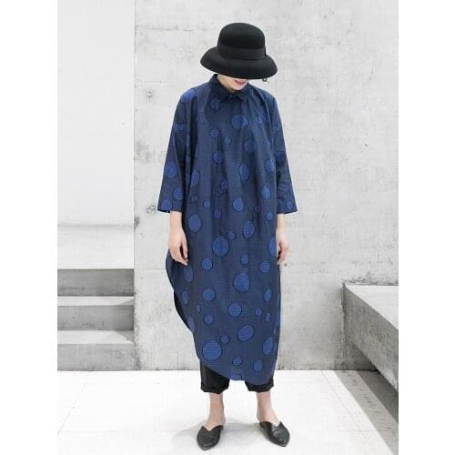 Self made pure cotton yarn dyed cut Lapel with slant lapel and asymmetric Pullover Top flower bud dress