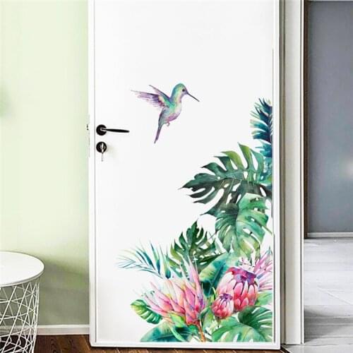 Removable Tropical Leaves Flowers Bird Wall Stickers Bedroom Living Room Decoration Stickers Wallpaper Mural Home Decor Decals