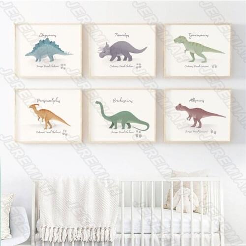 Cute Dinosaur with Letter Poster Nordic Style Wall Art Canvas Print Art Painting Modern Children Bedroom Decoration