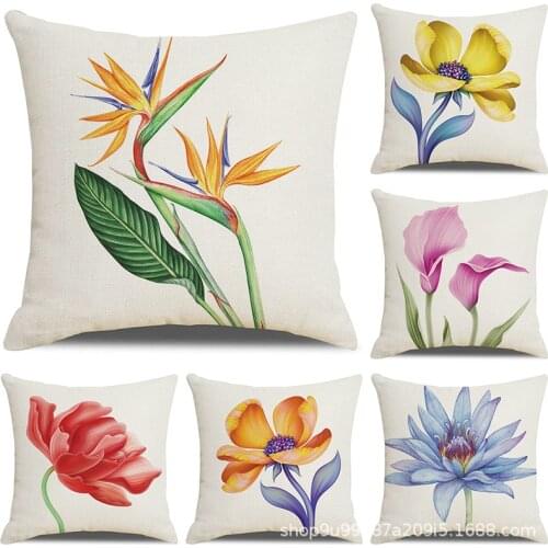 Tropical Plants Oil Painting Flowers Pillow Case Pillow Case Cushion Cover Back Cushion Cover Office Cushion Cover