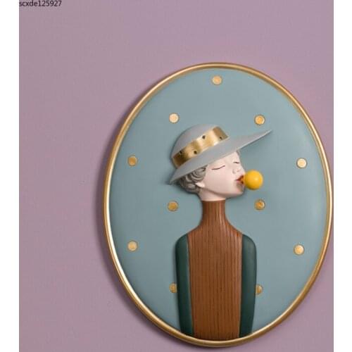 European Resin Balloon Girl Wall Ornaments Childrens Room Decoration Oval Character Background Wall Pendant Art Home Decoration
