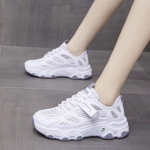 Women white Sneakers Platform Street Mesh Sports shoe Lace Up Thick Bottom Trainers Chunky Shoes Girls Casual Women Footwear