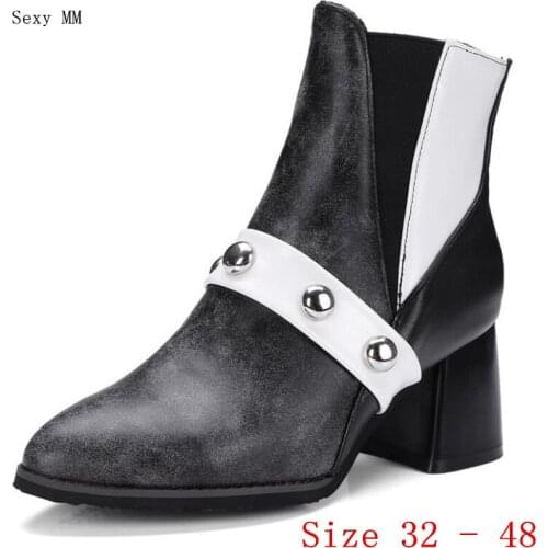 Spring Autumn Women Ankle Boots Square High Heel Woman Short Boots Ladies Shoes botas Small Plus Size 32 - 48