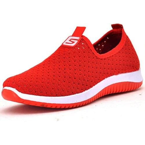 Plus size breathable air mesh sneakers women 2020 spring summer slip on platform knitting flats soft walking shoes woman