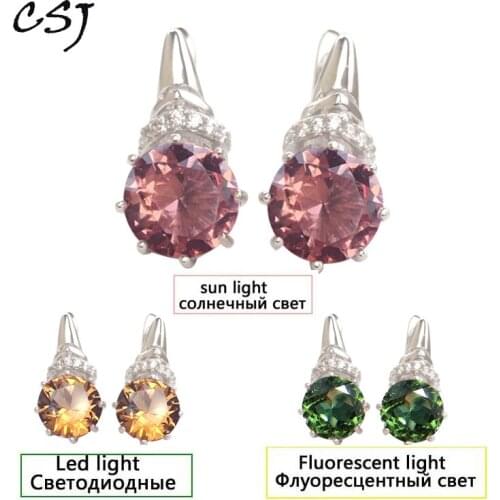 CSJ Elegant Zultanite Earring Sterling 925 Silver Round 8MM Created Sultanite Fine Jewelry Women Wedding Party Gift