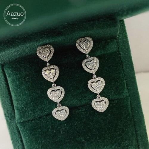Aazuo Real 18K White Gold Real Diamonds 1.20ct Fairy Heart Shape Stud Earrings gifted for Women Wedding Party Au750
