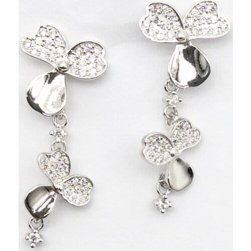 Ladies S925 sterling silver plant flowers inlaid zircon white earrings jewelry couple holiday anniversary gift