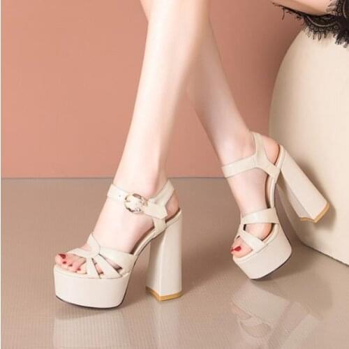 European and American super high heel thick heel womens shoes 2020 summer new platform sandals sexy high heels hate the sky hig