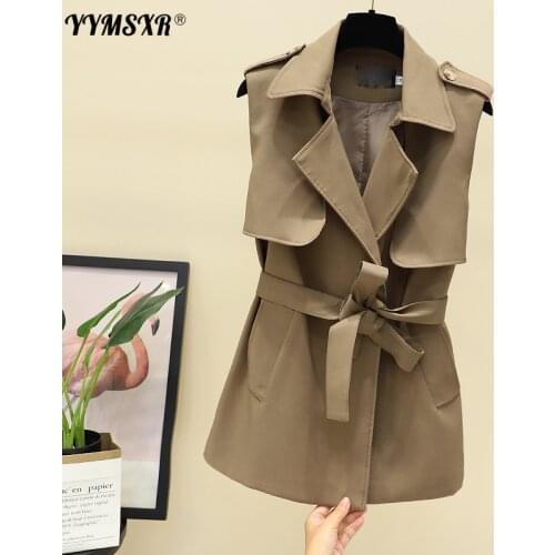 High-quality Womens Waistcoat Jacket 2021 Spring and Autumn Solid Color Temperament Waist Mid-length Ladies Suit Vest