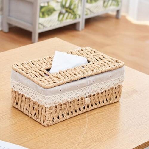 1Pc Creative Handmade Bamboo Weave Tissue Box Household Desktop Paper Storage Basket Home Decoration