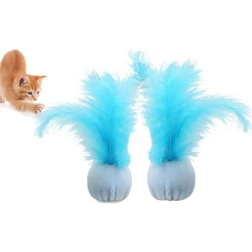 2PCS Cat Toy Ball Cute Plush Feather Cat Toy Cat Chew Toy Cat Interactive Toy