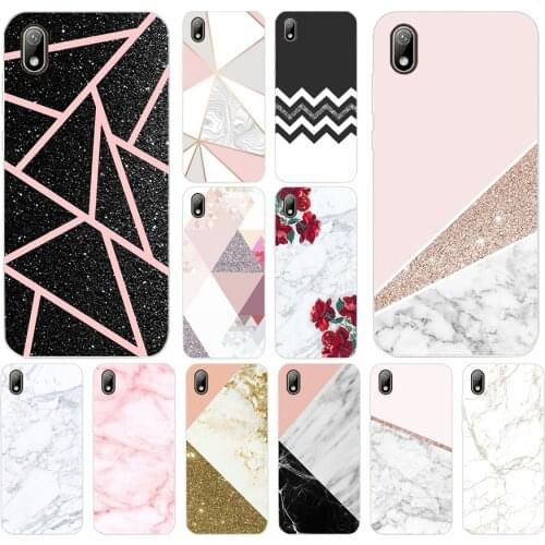 56 Pink Blue Ink Marble Silicone TPU Protective Cover Phone Case On Case For Huawei Y5 Y6 Y7 Prime 2019 Case Soft
