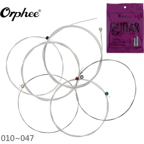 6pcs/set Orphee Acoustic Guitar Strings Set 010-047 Silver Plated Anti-Rust Coat Steel Wire with Full Bright Tone & Extra Light