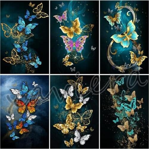 Xaviera 5D Diy Diamond Painting Golden Butterfly Embroidered Animal Full Drill Cross Stitch Mosaic Rhinestone Handmade Crafts