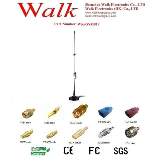 High gain gsm gprs whip antenna, AMPS quad band antenna, magnetic mount, SMA male connector, 7.0 dBi