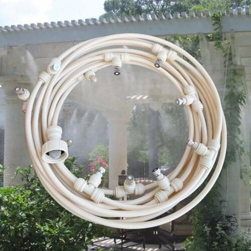 Beige Misting Cooling System Kit Quick Pushing Brass Metal Nozzle 3/4'' Threaded Adapter Outdoor Misters Sprayers