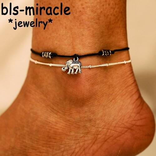 YC-UPGO Vintage Elephant Anklets Bracelet For Women Pendent Double Layer Anklet Bohemian Foot Jewelry Gift Drop Shipping