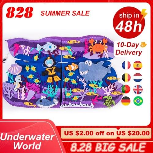 The Underwater World 3D Baby Cloth Book Practice Hand Early Learning Book Soft Washable Unfold Parent-Child Interaction Book