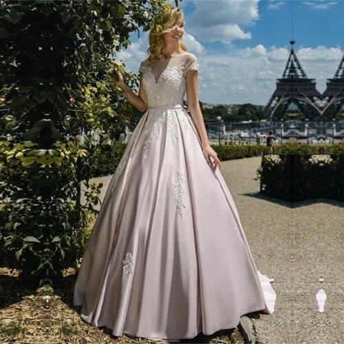 Elegant Tulle Jewel Neckline A-line Wedding Dresses With Beaded Lace Appliques Belt Wedding Gowns Vestido de Noiva Custom Made