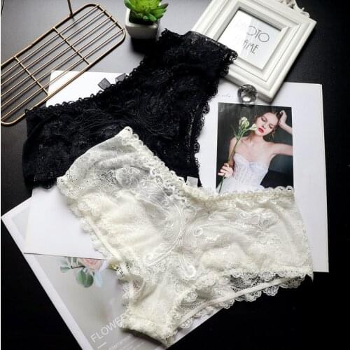 European and American High-end Embroidery Womens Panties, Womens Lace, Low Waist, Small Boxer, Womens Transparent Briefs