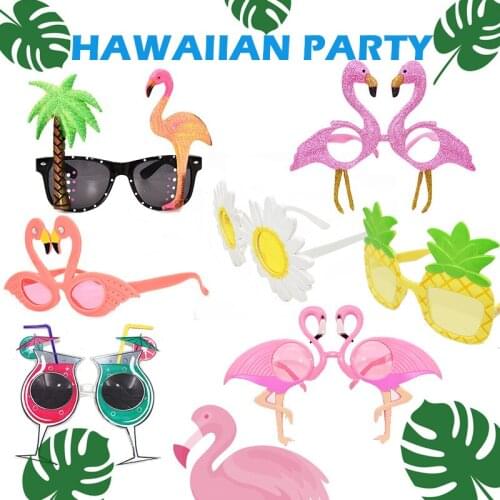 Amawill 1Pcs Hawaiian Glasses Hawaiian Party Sunglasses Funny Glasses Flamingo Pineapple Tree Parrot Summer Party Props Supplies