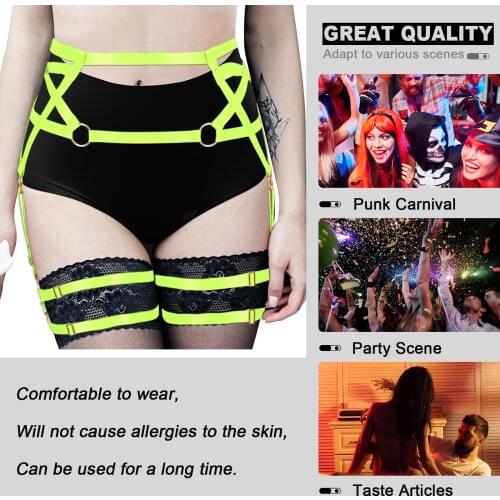 Goth Sexy Woman Bdsm Outfit Adjustable Pentagonal Waistband Size Leg Harness Cage Garter Belt Suspenders Stockings Punk Rave