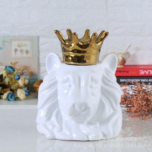 Ceramic Animal Desktop Ornaments Crown Lion/fox/Bear Head Storage Tank Savings Jar Living Room Home Decorations Gifts
