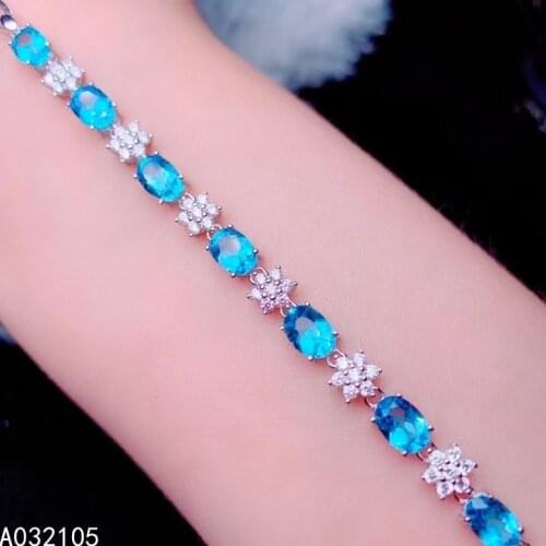 KJJEAXCMY fine jewelry 925 sterling silver inlaid Natural blue topaz women fashion classic oval gem hand bracelet support detect