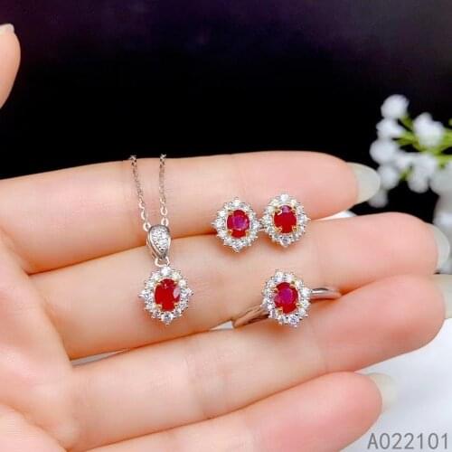 KJJEAXCMY fine Jewelry 925 sterling silver inlaid natural ruby girl luxury pendant ring earring set support test hot selling