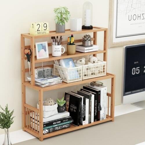 2-tier Wooden Bookshelf Desktop Sundries Stationery Organizer Bamboo Bookcase Furniture Magazine Holder Home Decor Display Shelf